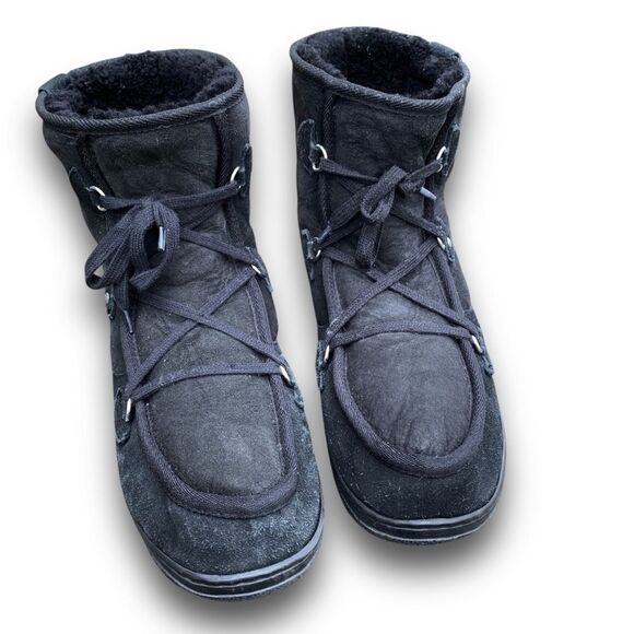 EMU Black Suede Boots Australian Sheepskin Lined Wallabee Style Juc Lo Size 13 - Picture 5 of 14
